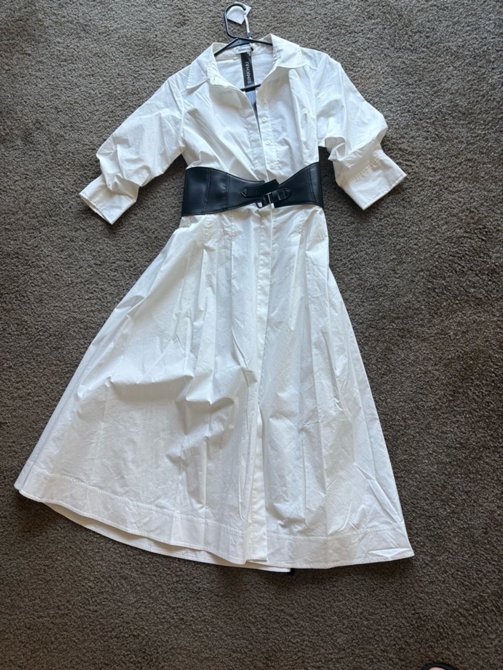 Jonathan Simkhai White Shirt Midi Dress with Black Belt - Picture 5 of 12